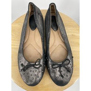 EARTH BELLFLOWER STUDDED BALLET Pewter LEATHER FLATS WOMEN SIZE US 8